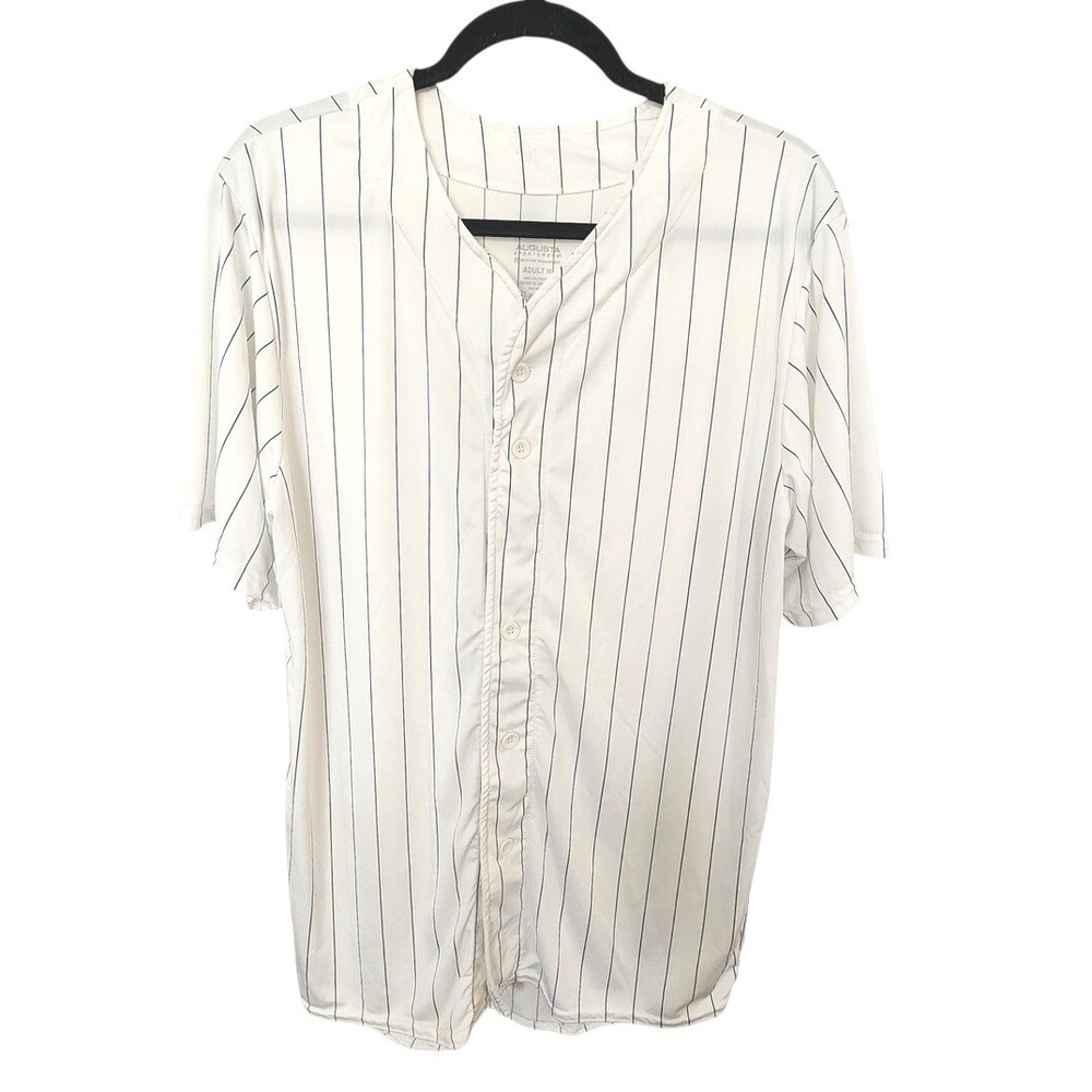 Augusta Sportswear Mens White Pinstripe Baseball Jersey Button Front Shirt M